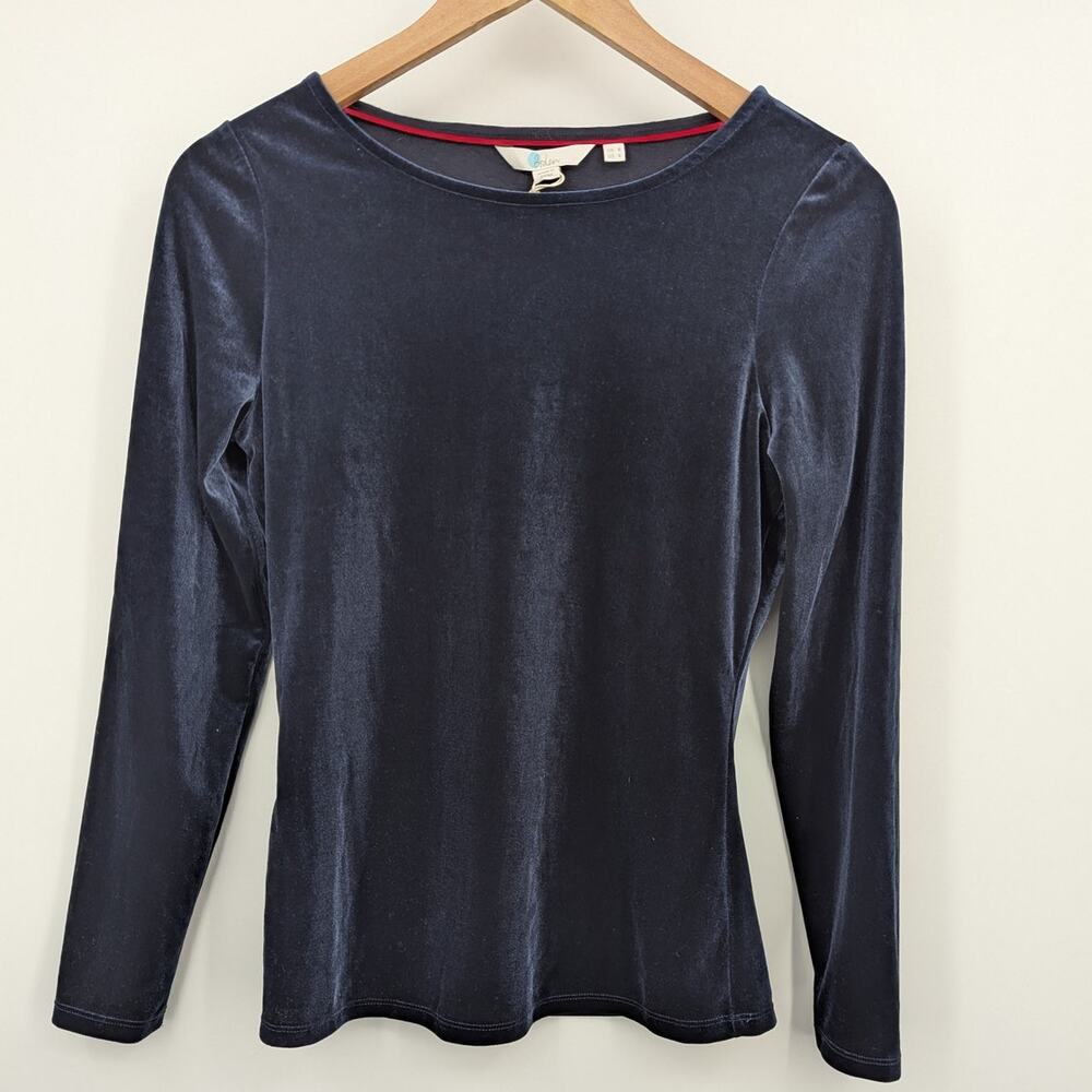 NEW Boden Navy Blue Velvet Long Sleeve Top Size 4 NWT Elegant Casual Timeless
